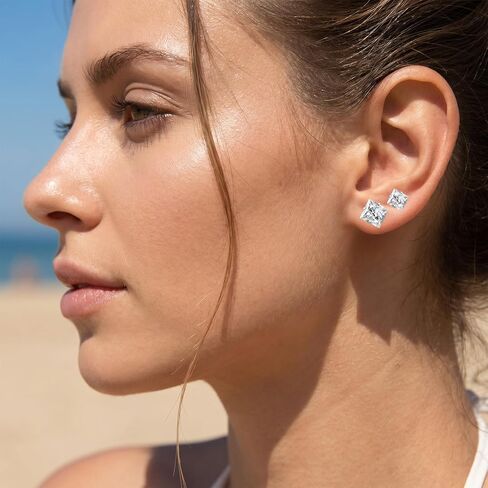 YUXIANLB 6Pairs Stainless Steel Earrings Set, Skin-Friendly Cubic Zirconia Small Square Stud Earrings Cartilage Earring Stacks Set Sensitive Ears for Women Men 3-8mm Silver in Kuwait
