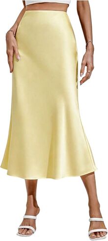 MakeMeChic Women's Elegant Dressy Satin Midi Skirt High Waisted Flared Hem Fishtail Skirts in Kuwait