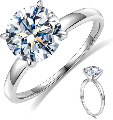 Moissanite Rings for Women, D Color VVS1 Clarity Round Engagement Ring 925 Sterling Sliver with 18K White Gold Plated, Moissanite Solitaire Promise Wedding Ring 1/1.5/2/3 CT in Kuwait