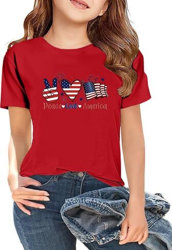 Grils Boys 4th of July Shirt American Flag T-Shirts USA Star Stripes Graphic Independence Day Outfit for Kids in Saudi Arabia