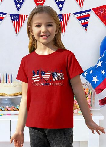 Grils Boys 4th of July Shirt American Flag T-Shirts USA Star Stripes Graphic Independence Day Outfit for Kids in Saudi Arabia