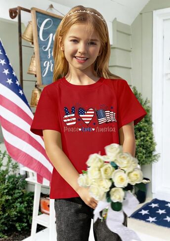 Grils Boys 4th of July Shirt American Flag T-Shirts USA Star Stripes Graphic Independence Day Outfit for Kids in Saudi Arabia