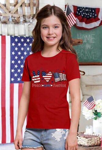Grils Boys 4th of July Shirt American Flag T-Shirts USA Star Stripes Graphic Independence Day Outfit for Kids in Saudi Arabia