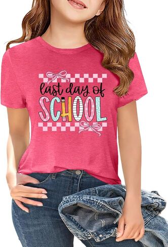 Girls Last Day of School Shirt Boys End of School T-Shirt Students Graduation Summer Tees Tops for Kids 5-14Y in Saudi Arabia