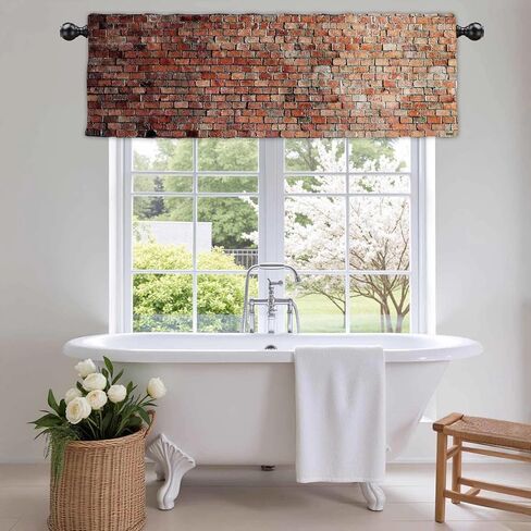 54x18Inch Polyester Red Bricks Wall Curtains Valance Rustic Brick Texture Short Topper Curtain Vintage Small Rod Pocket Window Treatment Drape for Living Room Kitchen Home Decor 1 Panel in Saudi Arabia