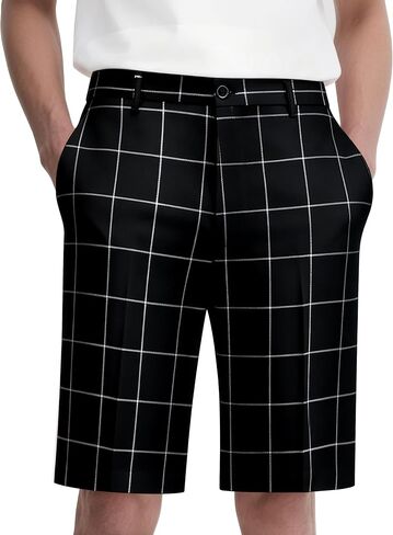 Men's Plaid Suit Shorts - Lightweight Casual Summer Flat Front Shorts for Business, Golf, Outdoor & Smart Casual Wear in Saudi Arabia