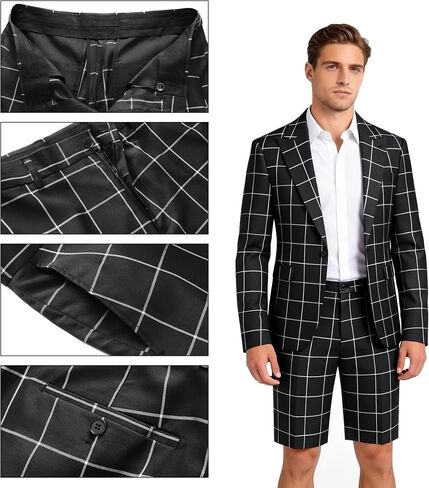 Men's Plaid Suit Shorts - Lightweight Casual Summer Flat Front Shorts for Business, Golf, Outdoor & Smart Casual Wear in Saudi Arabia