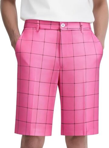 Men's Plaid Suit Shorts - Lightweight Casual Summer Flat Front Shorts for Business, Golf, Outdoor & Smart Casual Wear in Saudi Arabia