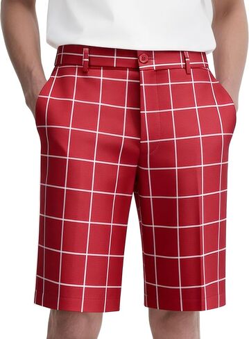 Men's Plaid Suit Shorts - Lightweight Casual Summer Flat Front Shorts for Business, Golf, Outdoor & Smart Casual Wear in Saudi Arabia