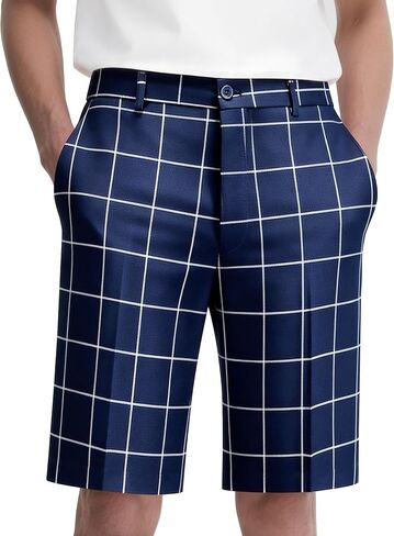Men's Plaid Suit Shorts - Lightweight Casual Summer Flat Front Shorts for Business, Golf, Outdoor & Smart Casual Wear in Saudi Arabia