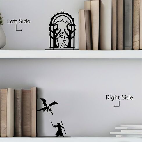 Dragon and Wizard Fantasy Bookends for Shelves, Heavy Duty Metal Book Ends, Unique Gothic Decor Book Stopper for Book Lovers in Kuwait