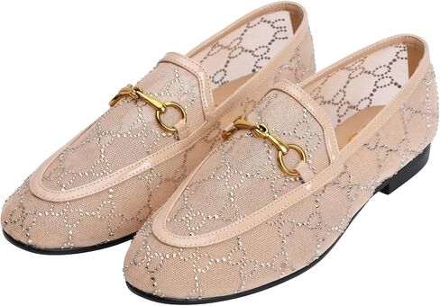XOBZJH Women’s Mesh Loafers with Rhinestones – Breathable Hollow Out Dress Shoes, Sparkling Horsebit Mules, Comfortable Slip-on Sparkly Flats for Summer Office & Wedding in Saudi Arabia