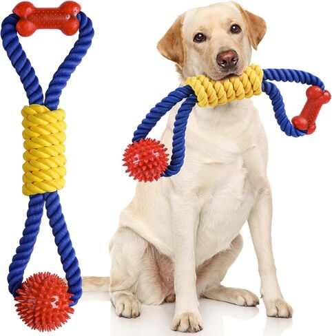 Aitmexcn Interactive Dog Rope Toys Tug of War, Tough Dog Toys for Large, Medium & Small Dogs, 100% Cotton Chew Toys for Boredom, Pull Ball Rope Teeth Cleaning in Saudi Arabia
