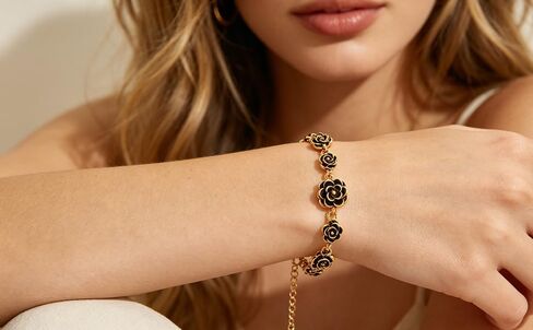 Alegend 14K Gold Plated Vintage Black Gold Rose Flower Bracelet for Women - Adjustable Link Chain Romantic Jewelry Gift in Saudi Arabia
