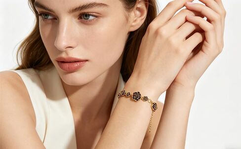 Alegend 14K Gold Plated Vintage Black Gold Rose Flower Bracelet for Women - Adjustable Link Chain Romantic Jewelry Gift in Saudi Arabia