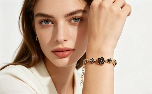 Alegend 14K Gold Plated Vintage Black Gold Rose Flower Bracelet for Women - Adjustable Link Chain Romantic Jewelry Gift in Saudi Arabia
