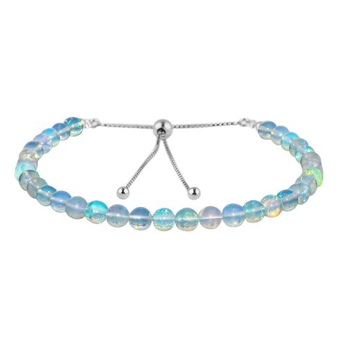 CRYSTALIS Natural Ethiopian Opal Adjustable Slider Bracelet, Real Gemstones, Chakra Healing Stones, Gift Giving Jewelry, 925 Sterling Silver Womens Bolo Slider Bracelet 10 inch in Saudi Arabia