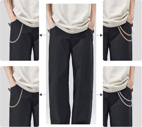 4 PCS Pants Pocket Chain Metal Jeans Trousers Decorative Chains Belt for Men Women to Hold Wallet Key Streetwear Hip Hop Punk Accessories (Gold + Silver) in Saudi Arabia