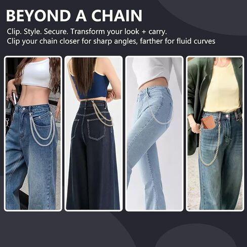 4 PCS Pants Pocket Chain Metal Jeans Trousers Decorative Chains Belt for Men Women to Hold Wallet Key Streetwear Hip Hop Punk Accessories (Gold + Silver) in Saudi Arabia