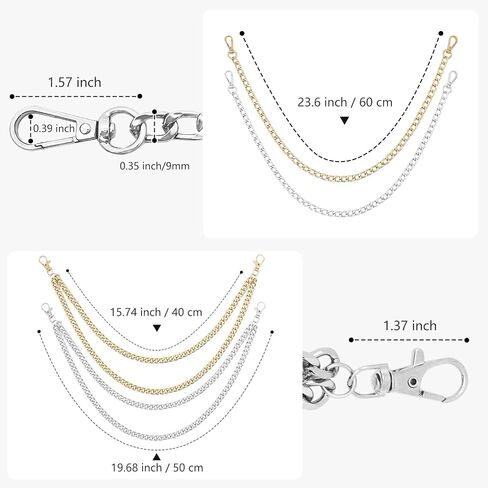 4 PCS Pants Pocket Chain Metal Jeans Trousers Decorative Chains Belt for Men Women to Hold Wallet Key Streetwear Hip Hop Punk Accessories (Gold + Silver) in Saudi Arabia