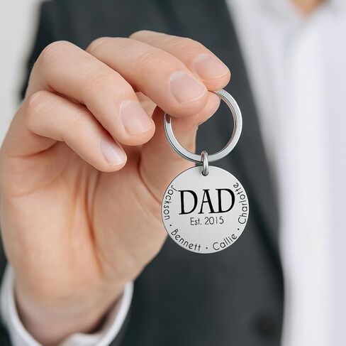 Personalized Keychain for Dad – Custom Stainless Steel Engraved Gift with Kids’ Names & Dates, Father’s Day, Birthday, Grandpa Present in Kuwait