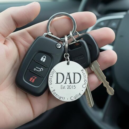 Personalized Keychain for Dad – Custom Stainless Steel Engraved Gift with Kids’ Names & Dates, Father’s Day, Birthday, Grandpa Present in Kuwait