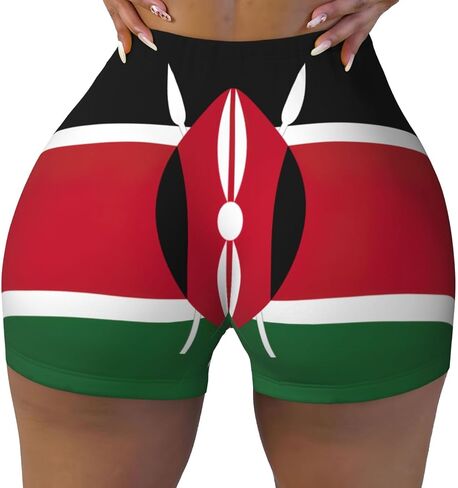 Flag of Kenya Print Elastic Workout Shorts for Women,Running Shorts,Perfect for Fitness and Daily Wear in Kuwait