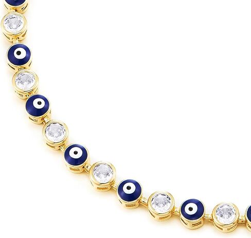 Women's Gold Evil Eye Bracelet, Alternating Crystal Nazar Charms, Adjustable Bolo Slider Jewelry, Dainty Spiritual Gift for Her in Kuwait