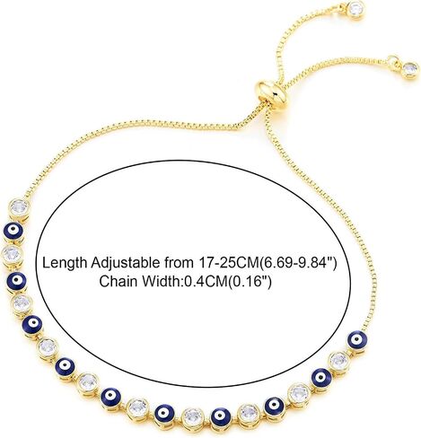 Women's Gold Evil Eye Bracelet, Alternating Crystal Nazar Charms, Adjustable Bolo Slider Jewelry, Dainty Spiritual Gift for Her in Kuwait