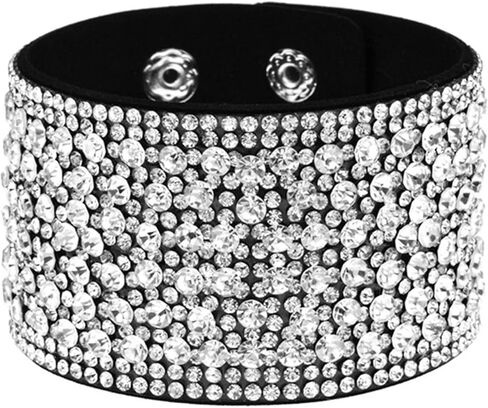 Boho Rhinestone Cuff Bracelet Adjustable le Wrap Wrist Jewelry for Party Festival Stackable Layered in Kuwait