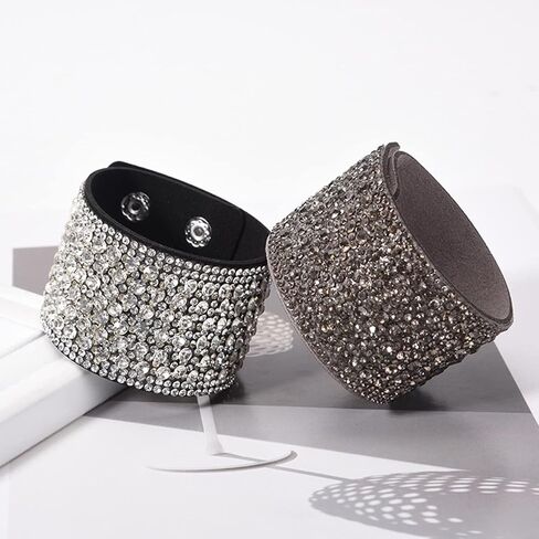 Boho Rhinestone Cuff Bracelet Adjustable le Wrap Wrist Jewelry for Party Festival Stackable Layered in Kuwait