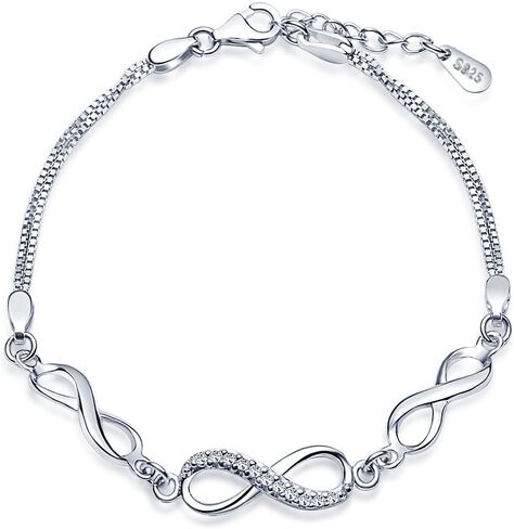 Women's Classic Infinity Symbol Charm Bracelet 925 Sterling Silver Cubic Zirconia Hand Link Chain,Adjustable, Silver in Saudi Arabia