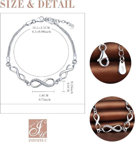 Women's Classic Infinity Symbol Charm Bracelet 925 Sterling Silver Cubic Zirconia Hand Link Chain,Adjustable, Silver in Saudi Arabia