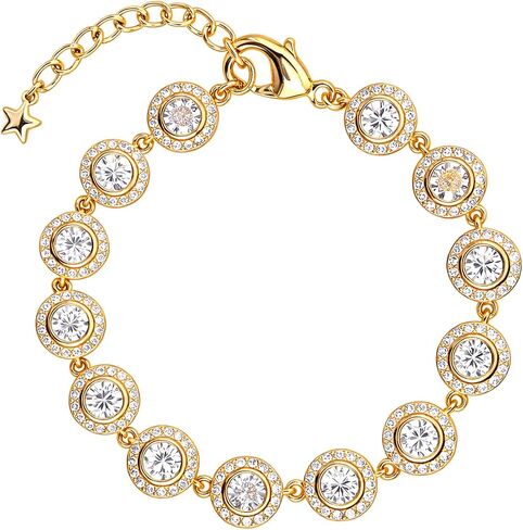Gold Bracelet for Women, 18K Gold Plated Cubic Zirconia Tennis Bracelet, Fit for 6 to 7.5 Inch Wrists, Sparkly Dainty Jewelry Gift in Saudi Arabia