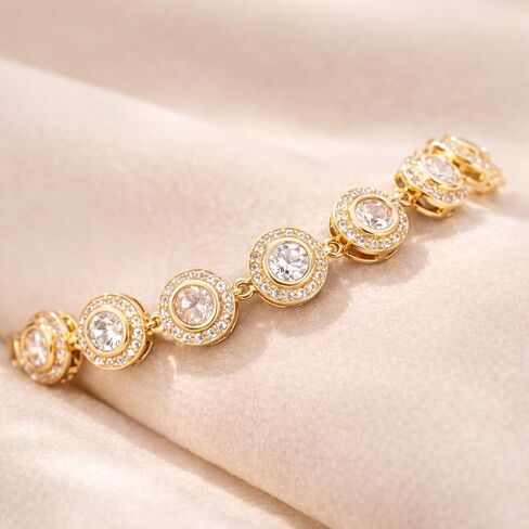 Gold Bracelet for Women, 18K Gold Plated Cubic Zirconia Tennis Bracelet, Fit for 6 to 7.5 Inch Wrists, Sparkly Dainty Jewelry Gift in Saudi Arabia