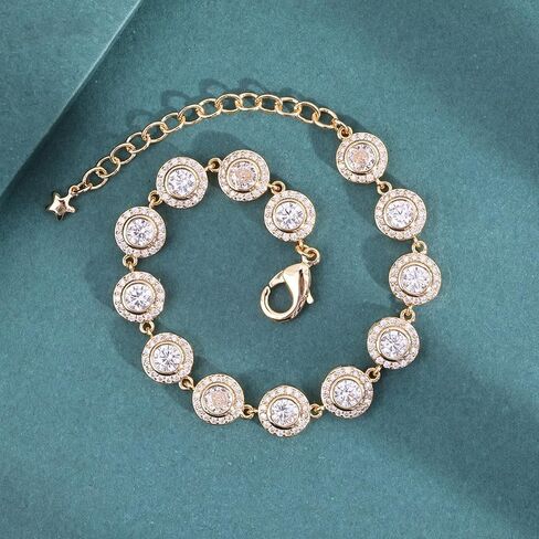Gold Bracelet for Women, 18K Gold Plated Cubic Zirconia Tennis Bracelet, Fit for 6 to 7.5 Inch Wrists, Sparkly Dainty Jewelry Gift in Saudi Arabia