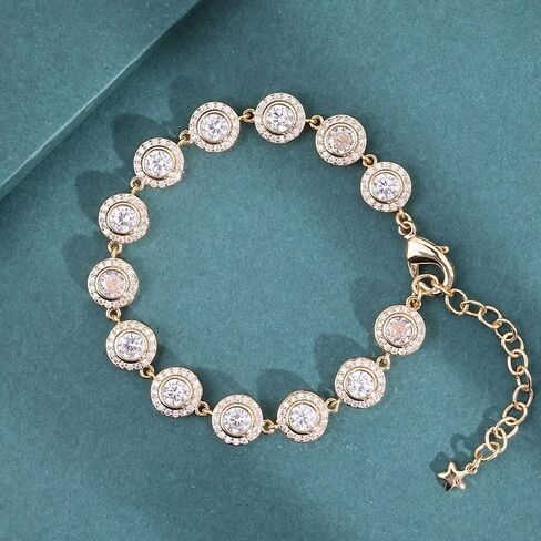 Gold Bracelet for Women, 18K Gold Plated Cubic Zirconia Tennis Bracelet, Fit for 6 to 7.5 Inch Wrists, Sparkly Dainty Jewelry Gift in Saudi Arabia