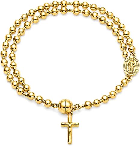 Long tiantian Rosary Bracelet for Women, Sunstone Color Beaded Christian Prayer Bracelet with Cross Charm and Medal Pendant, Handmade Religious Jewelry Gift for Her, Mom, Wife, Sister in Kuwait