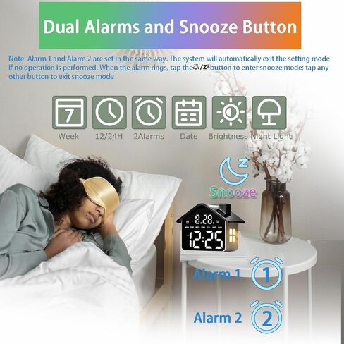 Plug in Digital Alarm Clocks with Battery Backup Memory for Bedrooms, Date Time and Weekday, Snooze, 2 Alarms, Ambient Lighting for Living Room, Bedside Office Gaming Desk Decor (Black) in Saudi Arabia