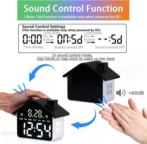 Plug in Digital Alarm Clocks with Battery Backup Memory for Bedrooms, Date Time and Weekday, Snooze, 2 Alarms, Ambient Lighting for Living Room, Bedside Office Gaming Desk Decor (Black) in Saudi Arabia