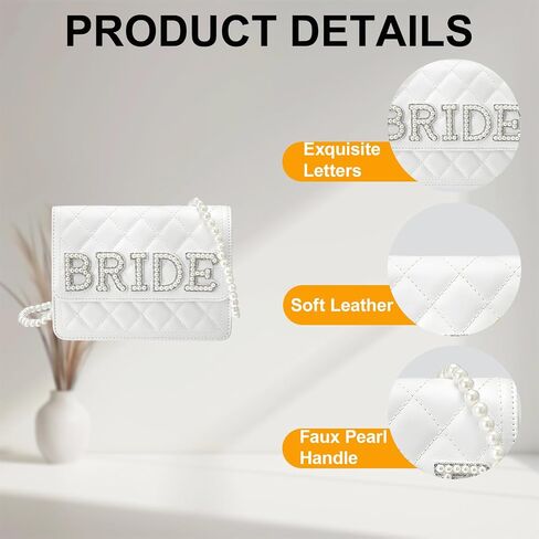 Bride White Leather Bag with Pearl Chain Clutch Women's Evening Wedding Bag for Bride Party Wedding Outdoor (white) in Saudi Arabia