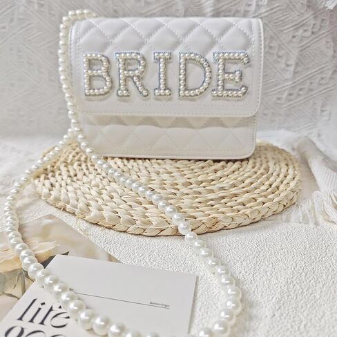 Bride White Leather Bag with Pearl Chain Clutch Women's Evening Wedding Bag for Bride Party Wedding Outdoor (white) in Saudi Arabia