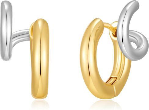 Huggie Hoop Earrings for Women Silver and Gold Plated Small Double Hoop Illusion Earrings Mixed Metal Huggies Hypoallergenic Dainty Two Tone Jewelry in Kuwait