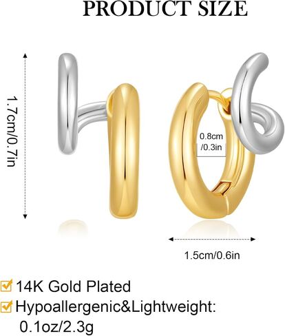 Huggie Hoop Earrings for Women Silver and Gold Plated Small Double Hoop Illusion Earrings Mixed Metal Huggies Hypoallergenic Dainty Two Tone Jewelry in Kuwait
