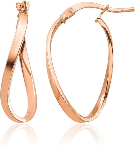 IceCarats 14K Solid Rose Gold Medium Wavy Oval Hoop Earrings 23.57mm 0.9 inch Snap Back For Her in Kuwait