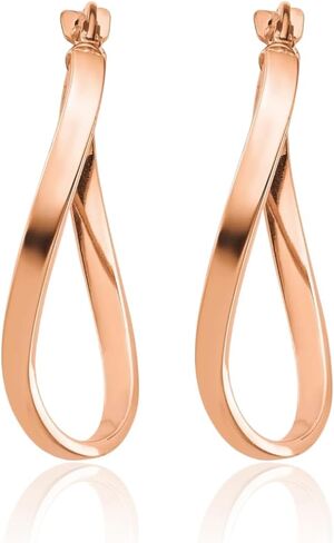 IceCarats 14K Solid Rose Gold Medium Wavy Oval Hoop Earrings 23.57mm 0.9 inch Snap Back For Her in Kuwait