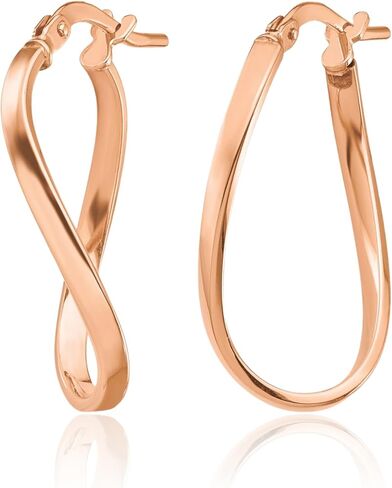 IceCarats 14K Solid Rose Gold Medium Wavy Oval Hoop Earrings 23.57mm 0.9 inch Snap Back For Her in Kuwait