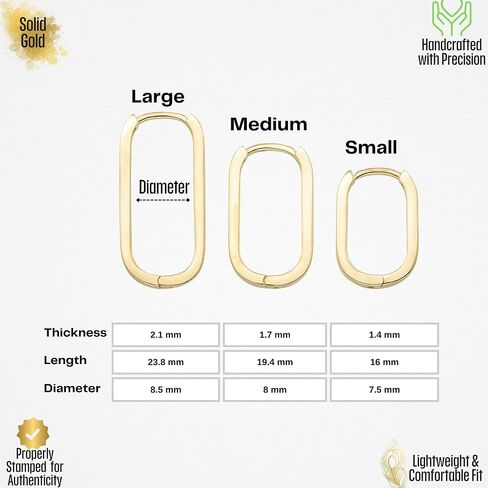 14K Solid Gold Huggie Hoops Earrings for Women, Rectangle Geometric Oval Hoops Dainty Earrings for Women in Saudi Arabia
