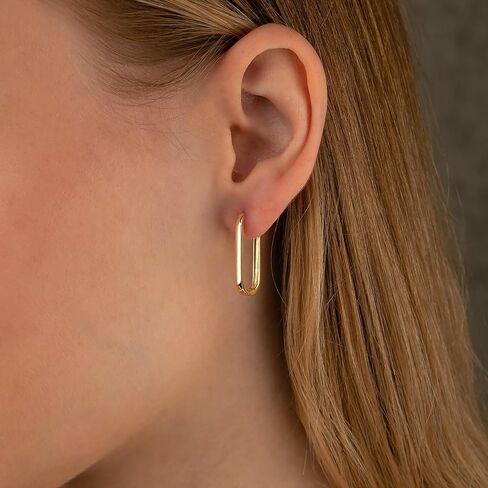 14K Solid Gold Huggie Hoops Earrings for Women, Rectangle Geometric Oval Hoops Dainty Earrings for Women in Saudi Arabia