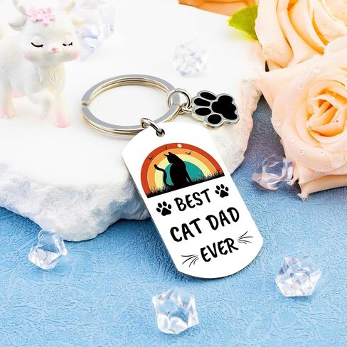 Cat Dad Fathers Day Gift Cat Dad Gifts for Men Cats Daddy Gifts for Men Catfather Keychain Accessories Birthday Gift Christmas Stocking Stuffers Presents for Father Black Cats Keychain in Kuwait